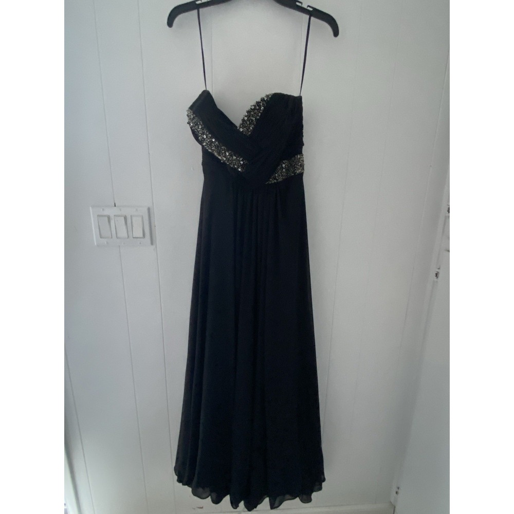 Jolene‎ Strapless Gown Sz 8 Black Beaded Glamorous Double Lined Chiffon Sash